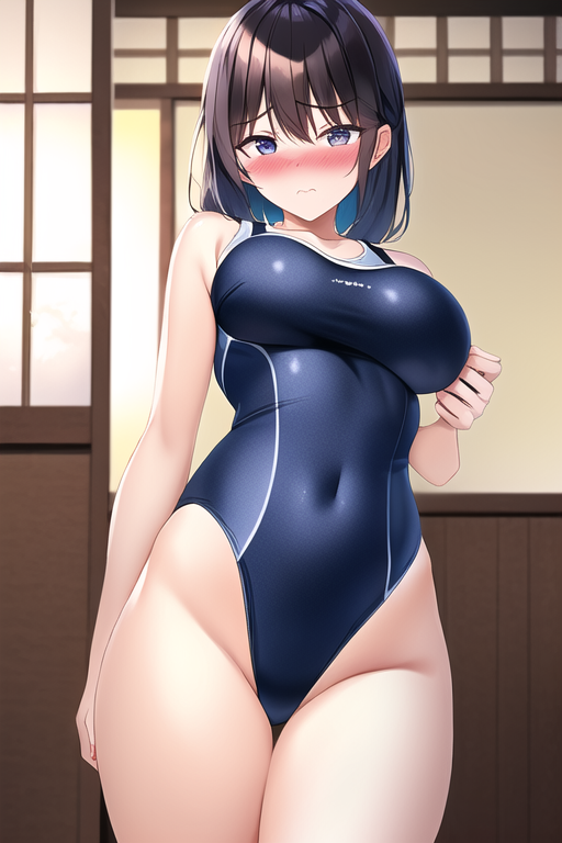 試着しているスクール水着画像